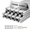 Alumiiniset suulakepuristusprofiilit VEVOR 2020T-100-10-Y, 10 kpl, Hopeanvärinen, 20 × 20 × 1000 mm