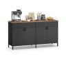 SONGMICS Storage Cabinet, With Doors and Adjustable Shelf, Black/Brown, 141 × 76 × 40 cm