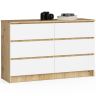 Lipasto K120 CLP, 6 laatikkoa, valkoinen/tammi, 120 × 77 × 40 cm
