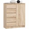 Lipasto K80 1D 5SZ, 1 ovi, 5 laatikkoa, Ruskea, 80 × 97 × 35 cm