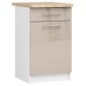 Lattialla seisova keittiökaappi OLIWIA S50, työtason, oven ja laatikon kanssa, Valkoinen ja beige, 50 × 85 × 46 cm