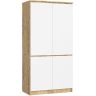 Vaatekaappi AKORD Furniture Factory S90, 4 ovea ja 4 hyllyä, ruskea ja valkoinen, 90 × 180 × 51 cm
