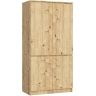 Vaatekaappi AKORD Furniture Factory S90, 4 ovea ja 4 hyllyä, ruskea, 90 × 180 × 51 cm