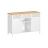 SONGMICS LSC204WC01 Living Room Cabinet, 2 Doors, White/Oak, 110 × 76 × 40 cm
