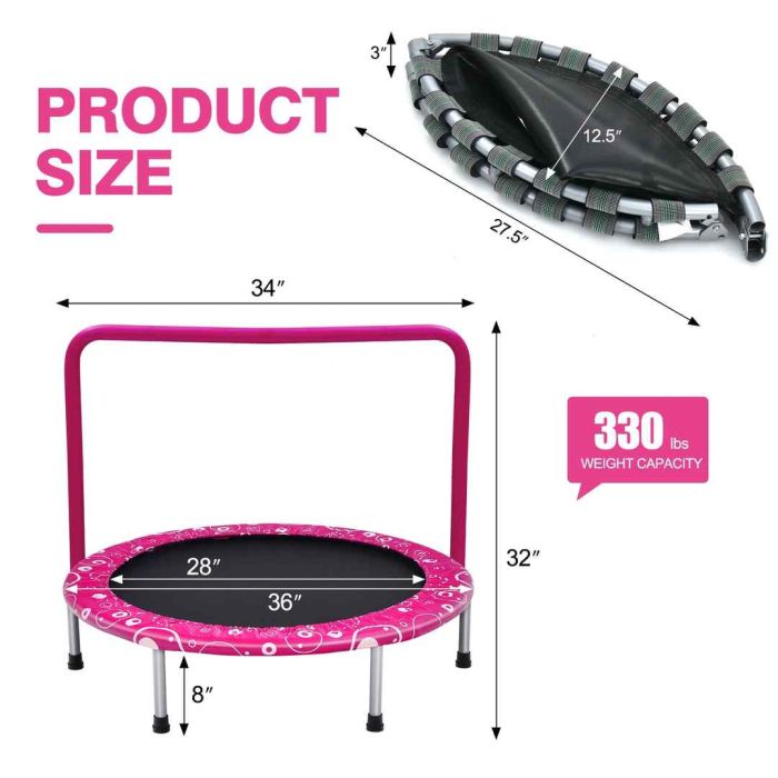 Мини батут 92x80,5см, черно-розовый