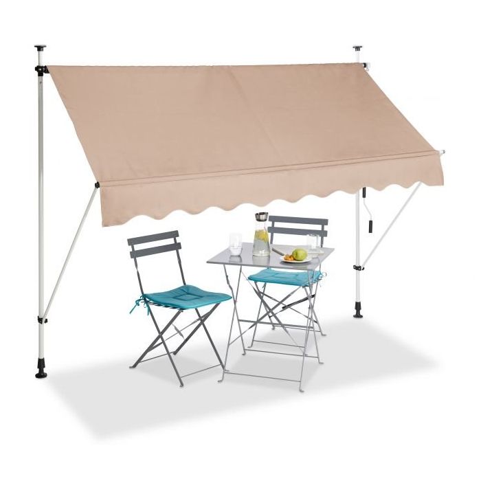 Automaattinen sisäänvedettävä markiisi 250x120cm, beige/valkoinen/musta