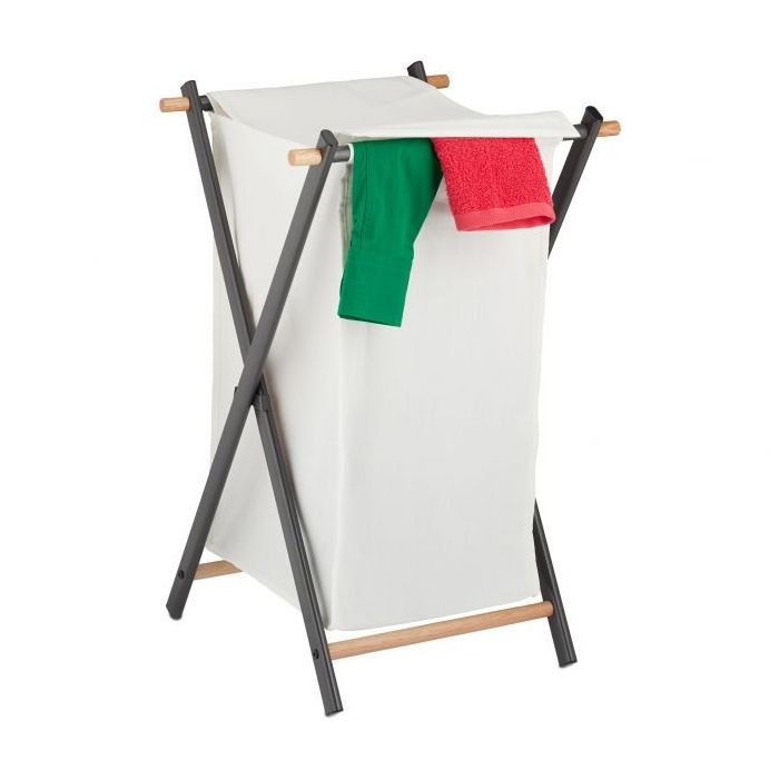 Pyykkikori 71x45x42cm, 50L., tummanharmaa/valkoinen/vaaleanruskea