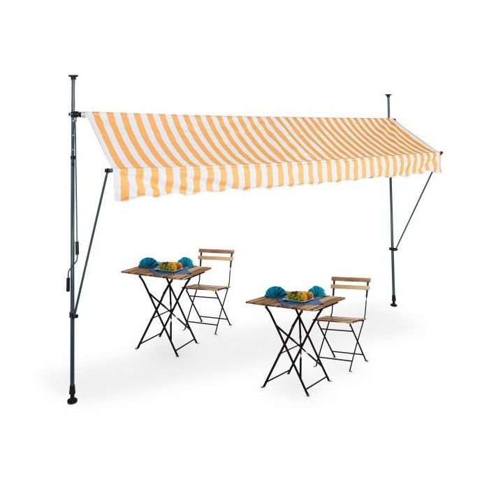Automaattinen sisäänvedettävä markiisi 350x120cm, oranssi/valkoinen/tummanharmaa
