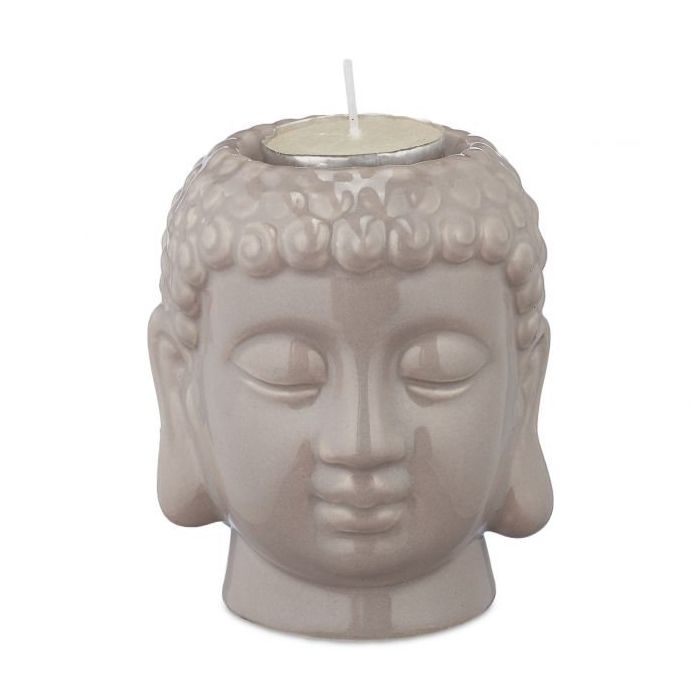 Kynttilänjalka "Buddha" 9,5x8x8cm, vaaleanharmaa