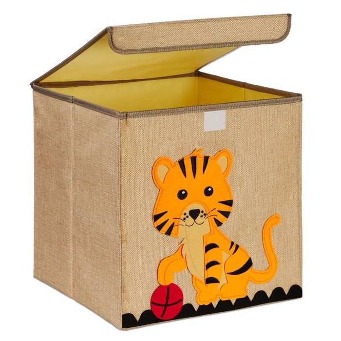 Taitettava laatikko kannella 33x33x33cm., beige/oranssi/musta