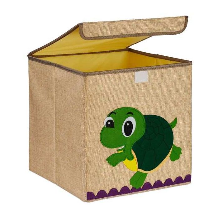 Taitettava laatikko kannella 33x33x33cm., beige/tummanvihreä/vihreä