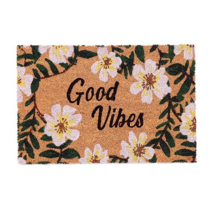 Ovimatto "Good Vibes" kukilla 60x40 cm, vaaleanruskea/vihreä/valkoinen