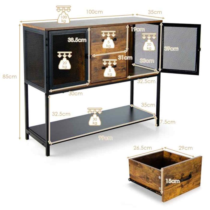 Шкаф 100x35x85см, коричневый/черный цвет