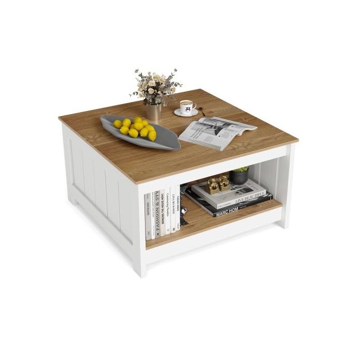 Журнальный столик 80x80x45см, белого/светло-коричневого цвета