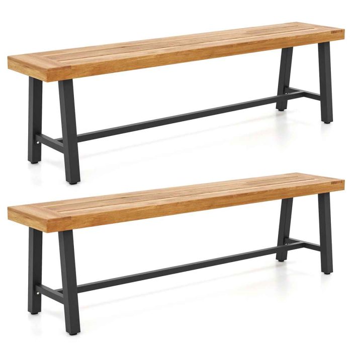 Набор из 2 садовых скамеек 160x32x45см, светло-коричневый/черный цвет