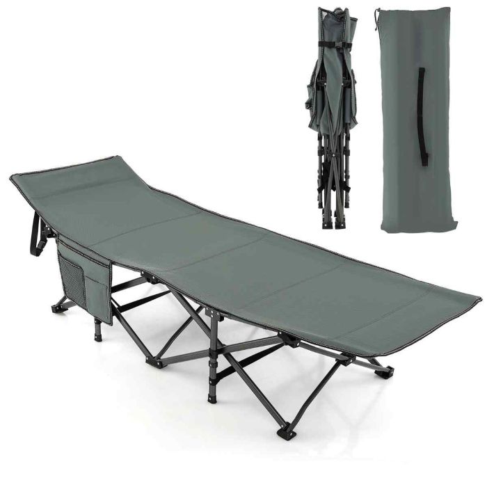 Туристическая складная кровать 185x67x54см, серо-черного цвета