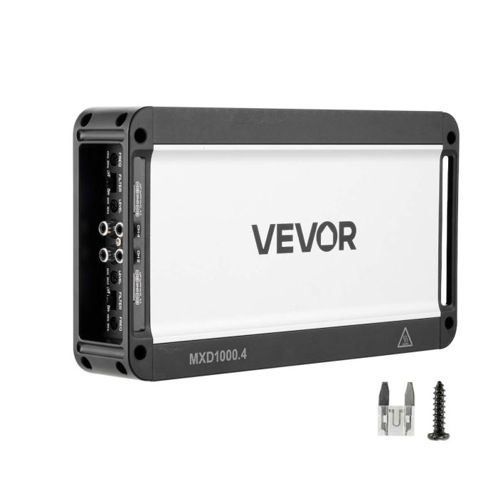 Autohifivahvistin VEVOR MXD1000.4, nelikanavainen, 264 × 145 × 48 mm