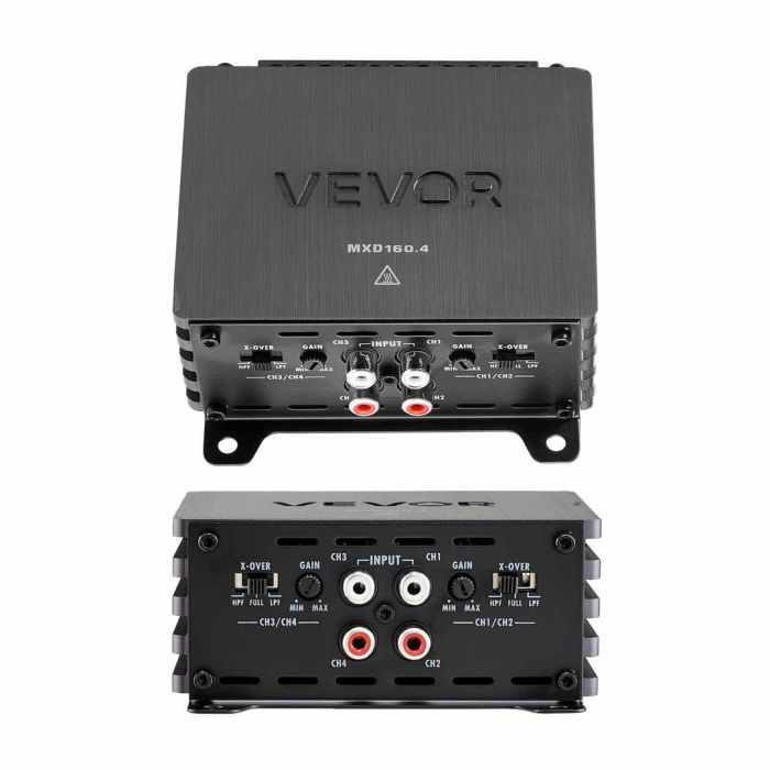 Autohifivahvistin VEVOR MXD160.4, nelikanavainen, 111 × 110 × 49 mm