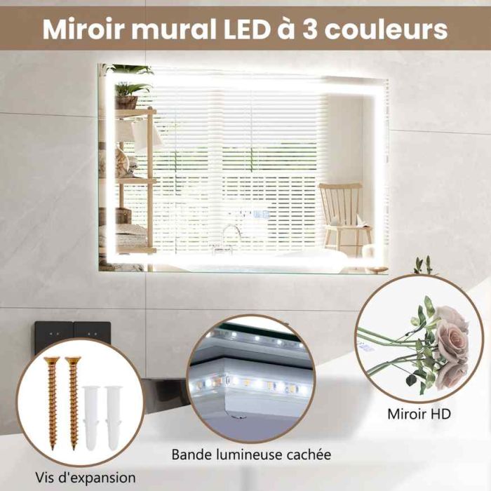 LED seinäpeili 75x50x3,5cm, hopeanvärinen