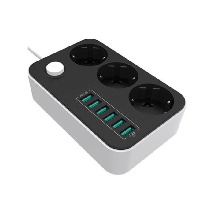 Jatkojohto ColorWay CW-CHE36B, 3 pistorasiaa / 6 USB-porttia