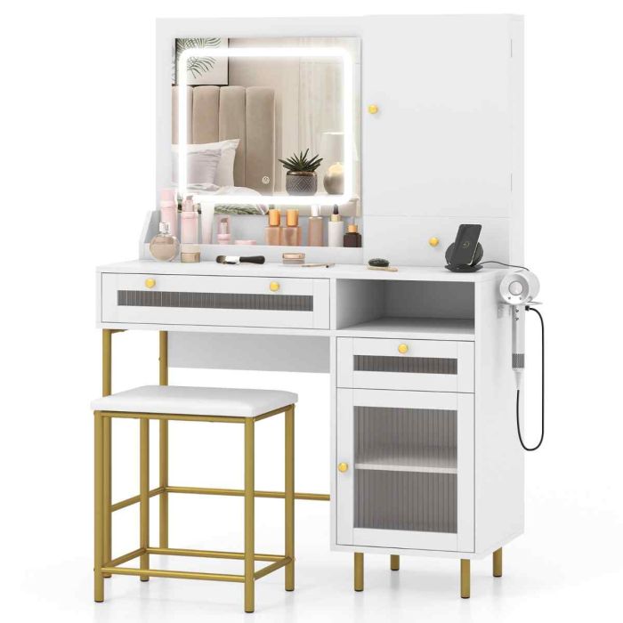 Туалетный столик с табуретом 96x39x135,5см, бело-золотой
