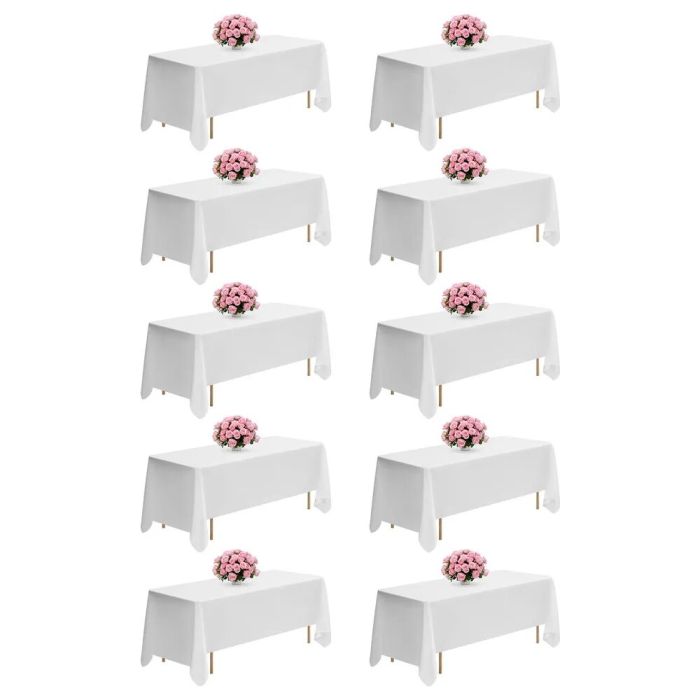 Valkoiset polyesteripöytäliinat suorakaiteen muotoisille pöydille, 70 x 120 tuumaa, 10 kpl pakkaus