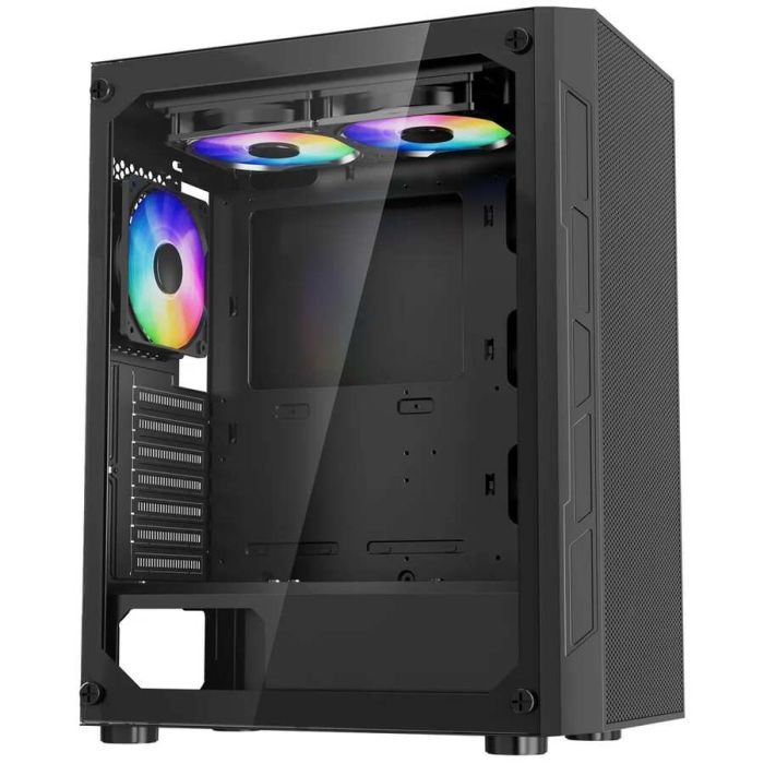 Игровой корпус для ПК, формата Mid-Tower, с ARGB-вентиляторами и закаленным стеклом.