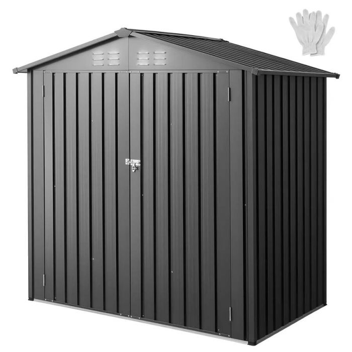 Metallinen ulkokäyttöön tarkoitettu puutarhavarasto 1860x1210x1841 mm lukittavalla ovella ja sälekaihtimilla