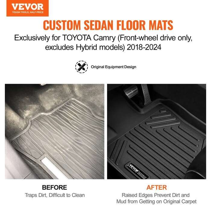 Auton matot Toyota Camryyn 2018–2024, 3 kpl, TPE, musta