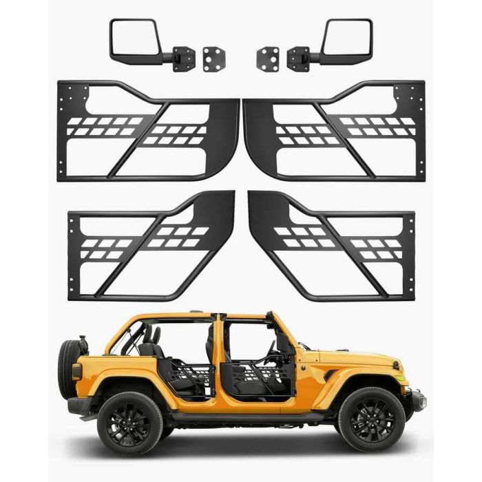 Трубчатые двери Jeep, 4-дверный, с зеркалами, сертифицированными DOT, для Wrangler JL 2018-2024 годов выпуска и Gladiator JT 2020-2024 годов выпуска.