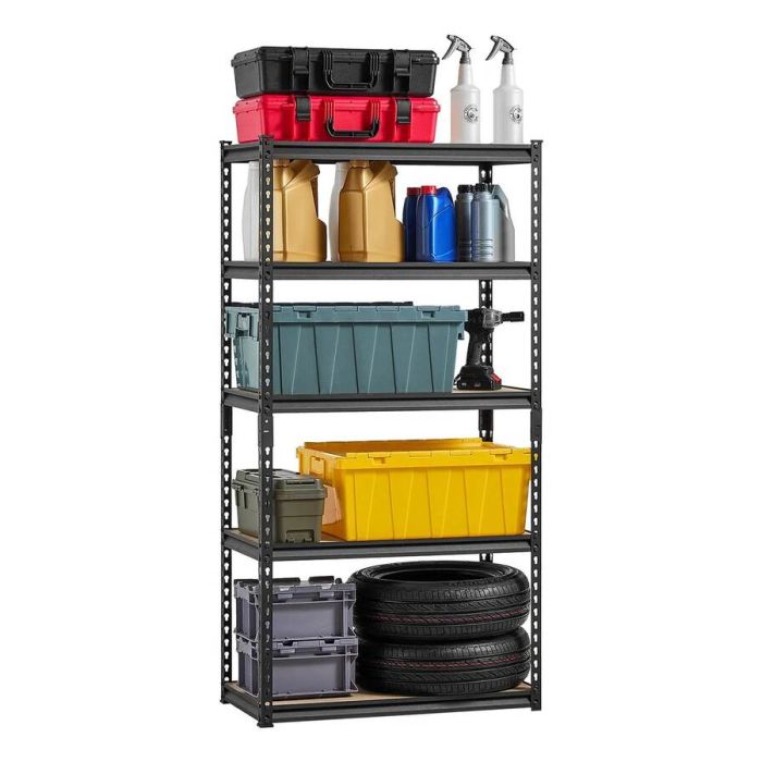Säädettävät metalliset säilytyshyllyt, 5 tasoa, 2000 paunaa, 40x80x162,8", musta