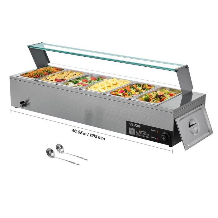 Sähkökäyttöinen höyrystin ruostumattomasta teräksestä, 1500 W, 6 x 1/3 kokoista kattilaa