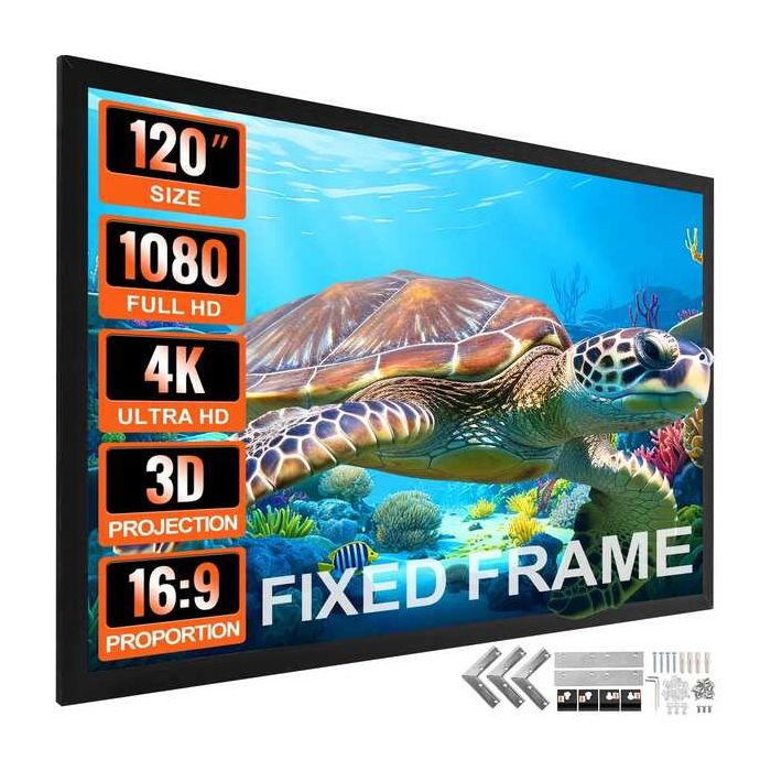 120 tuuman kiinteäkehysinen 16:9-projektorin valkokangas 4K HDTV elokuvateatterille