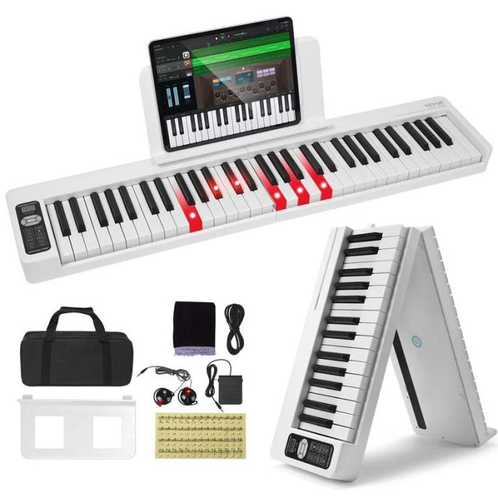 61-koskettiminen taittuva elektroninen digitaalipiano, valkoinen, bluetooth, MIDI