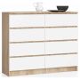 Lipasto NORE K120 8 laatikolla, tammi/valkoinen