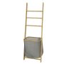 Полка для ванной с корзиной для белья 140x44x27см., светло-коричневого/серого цвета