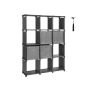Пластиковая полка с 4 тканевыми кубиками 105 x 140 x 30 см, 12 отделений, черная