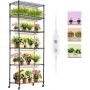 Kasvijalusta, jossa 6-tasoinen hylly ja 150 W:n LED-kasvivalo, 3 tilaa, ajastin, pyörät, korkeus 182 cm