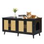 Puinen kissanhiekkalaatikkokaappi rottinkiovilla, musta, 119 cm