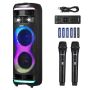 Kannettava karaokelaite, 80 W, 8" Bluetooth-kaiutin ja 2 langatonta mikrofonia