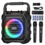 Kannettava bluetooth-karaokelaite kahdella mikrofonilla, 20 W, 6,5 tuumaa, LED-valo, USB, AUX