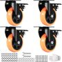 Kääntyvät pyörät, litteä PVC, 10,1 cm, 4 kpl, lukolla, jälkiä jättämättömät