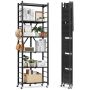 Шестиярусная складная металлическая полка для хранения, 24x12x72 дюйма, черная, с колесиками и крючками.