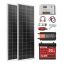 Солнечный энергетический комплект V200W 12V с двумя монокристаллическими батареями по 100 Вт, литий-железо-фосфатным аккумулятором 50 Ач и инвертором 800 Вт.