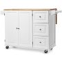 Kitchen island on casters 136x76x91cm., white/light brown