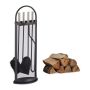 Set of 4 fireplace tools and stand 66x23x15cm., black/silver color