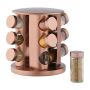 Spice rack with 12 clear glasses 22.5x22cm., copper color
