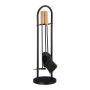 Set of 3 fireplace tools and stand 68.5x20cm., black/light brown