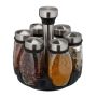Spice rack with 6 clear glasses 17x16cm., black/silver color