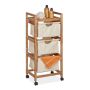 Bathroom shelf on wheels with laundry basket 96x43.5x33.5cm., light brown/beige/black